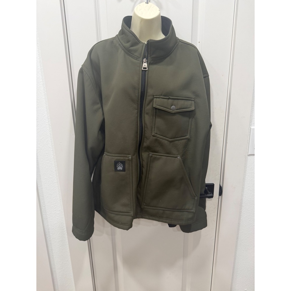 Mens Workwear Utility Jacket Green Full Zip Pockets Bear‎ Logo